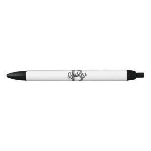 Modern Elegant Monogram Name  Black Grey Script  Black Ink Pen