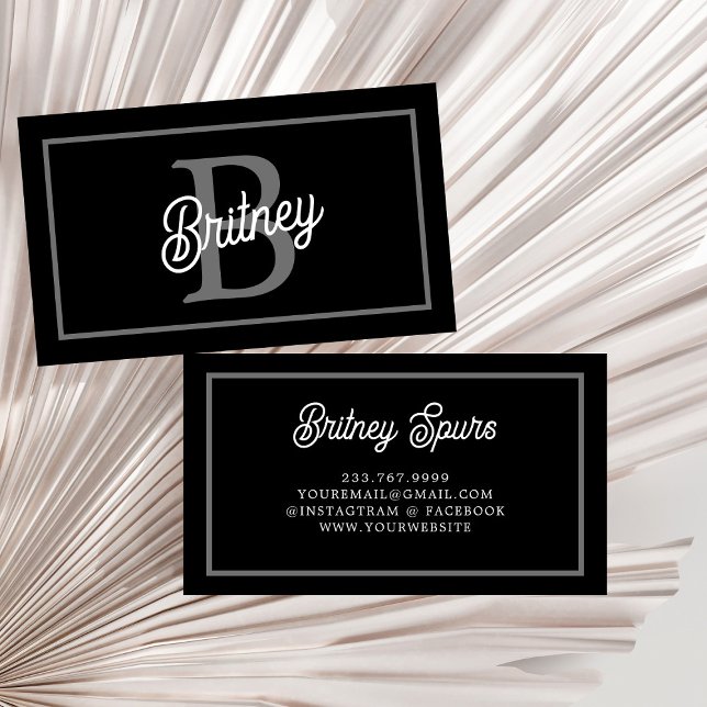 Modern Elegant Monogram Name  Black Grey Script  Business Card (Creator Uploaded)