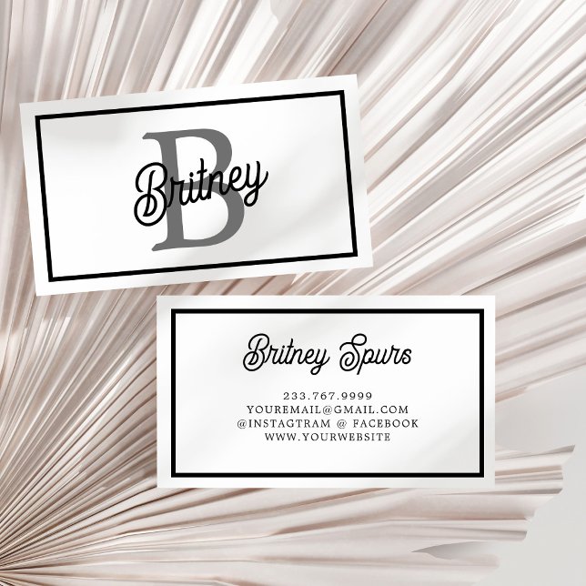 Modern Elegant Monogram Name  Black Grey Script  Business Card (Creator Uploaded)