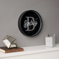 Modern Elegant Monogram Name Black Grey Script