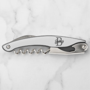 Modern Elegant Monogram Name  Black Grey Script  Corkscrew