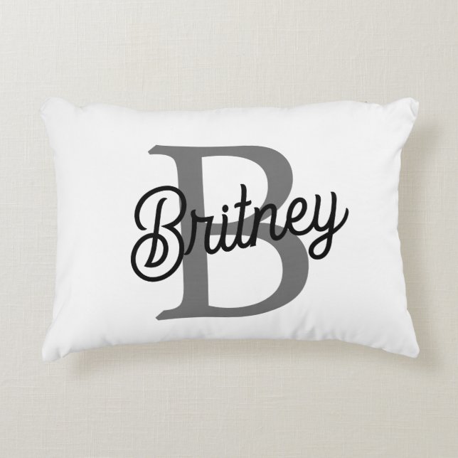 Modern Elegant Monogram Name  Black Grey Script  Decorative Cushion (Front)