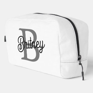 Modern Elegant Monogram Name Black Grey Script Dopp Kit