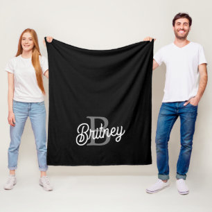 Modern Elegant Monogram Name  Black Grey Script  Fleece Blanket
