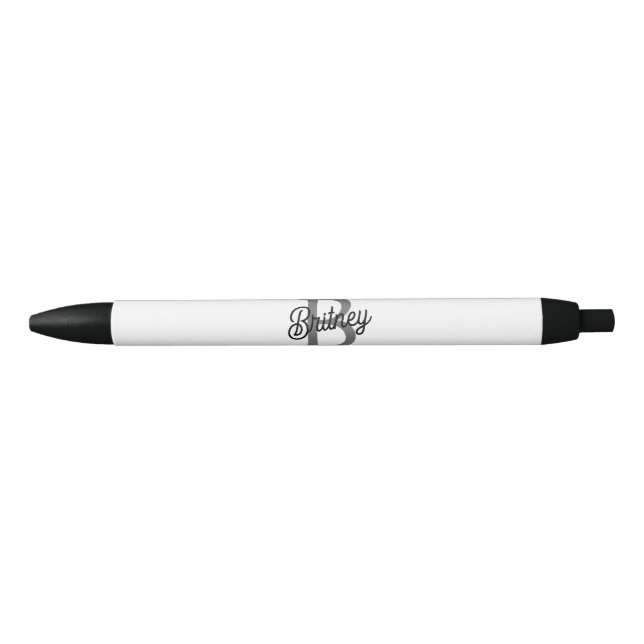 Modern Elegant Monogram Name  Black Grey Script  Ink Pen (Front)