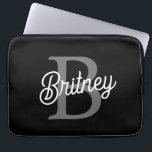 Modern Elegant Monogram Name  Black Grey Script  Laptop Sleeve<br><div class="desc">The Modern Elegant Monogram Name Black Grey Script Laptop Sleeve is a stylish and functional accessory for your tech needs. Featuring a sleek black design with grey script, this laptop sleeve is personalised with an elegant monogram and name. It combines sophisticated aesthetics with practical protection, keeping your laptop safe from...</div>