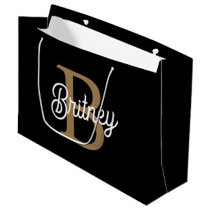 Modern Elegant Monogram Name Black Grey Script Large Gift Bag