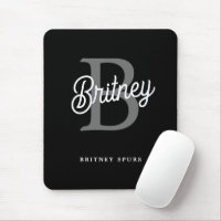 Modern Elegant Monogram Name  Black Grey Script 