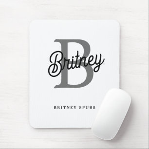 Modern Elegant Monogram Name  Black Grey Script  Mouse Pad