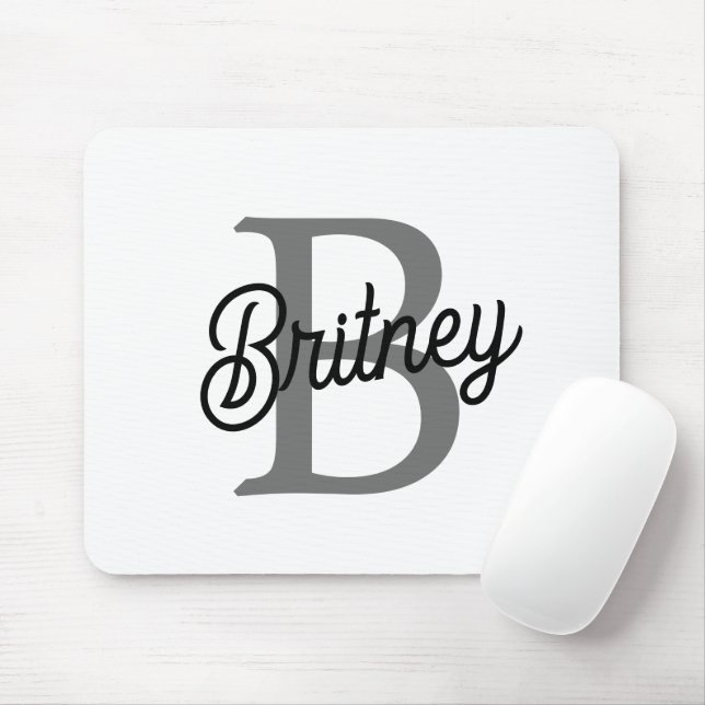Modern Elegant Monogram Name  Black Grey Script  Mouse Pad (With Mouse)