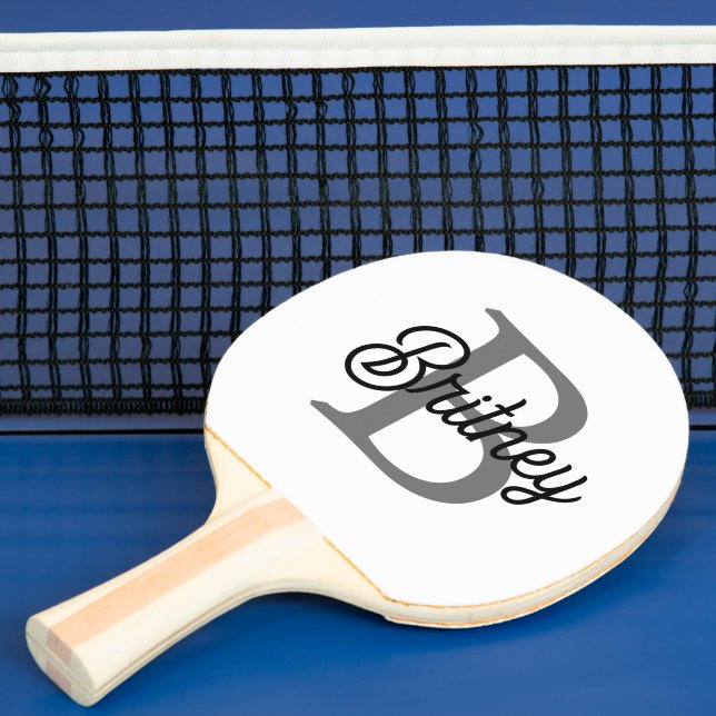 Modern Elegant Monogram Name  Black Grey Script  Ping Pong Paddle (Insitu)