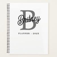 Modern Elegant Monogram Name Black Grey Script