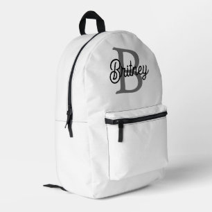 Modern Elegant Monogram Name  Black Grey Script  Printed Backpack