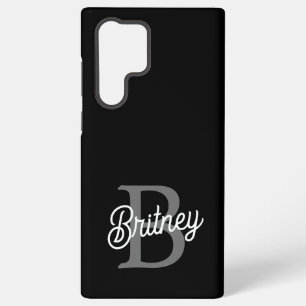Modern Elegant Monogram Name  Black Grey Script  Samsung Galaxy Case