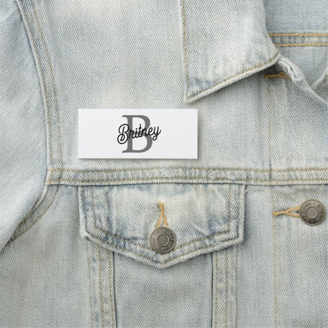 Modern Elegant Monogram Name  Black Grey Script  Tag (In Situ)
