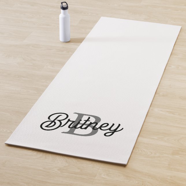 Modern Elegant Monogram Name  Black Grey Script  Yoga Mat (In Situ)
