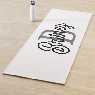 Modern Elegant Monogram Name  Black Grey Script  Yoga Mat