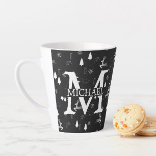 Modern Elegant Monogram Name Christmas holiday  Latte Mug