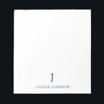 Modern Elegant Monogram Navy White Notepad<br><div class="desc">Easily add your custom monogram initial and name to this elegant navy blue and white notepad.</div>