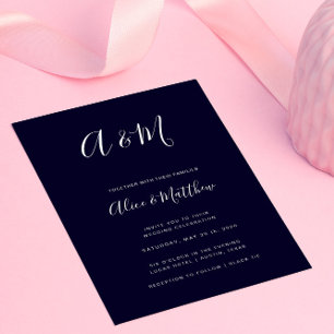 Modern Elegant Monogram Navy White Wedding Invitation