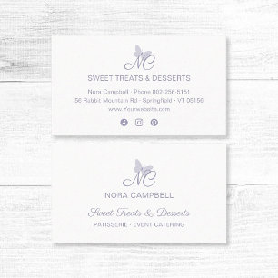 Modern Elegant Monogram Pastel Lavender Butterfly Business Card