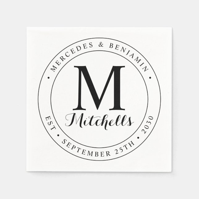 Modern Elegant Monogram Personalised Wedding  Napkin (Front)