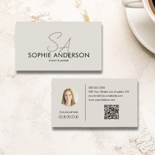 Modern Elegant Monogram Photo QR Code Business Card