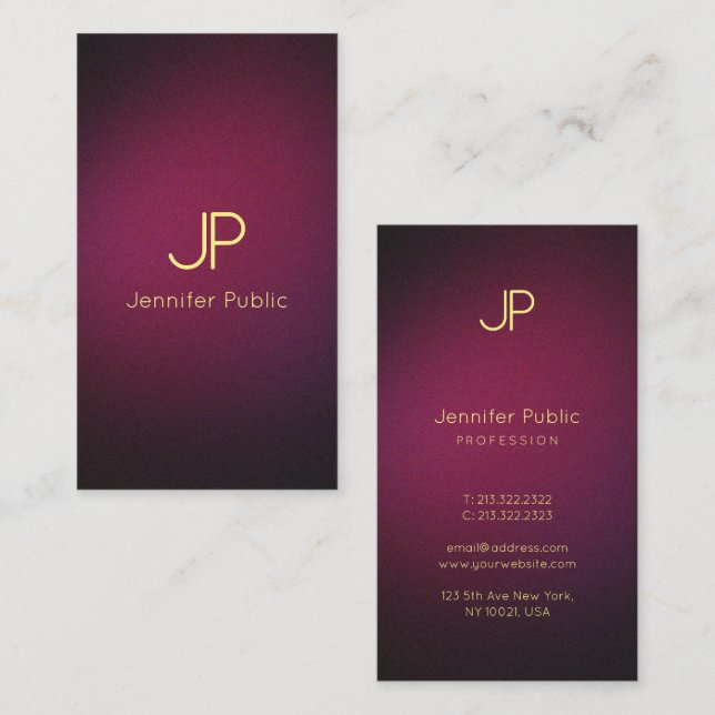 Modern Elegant Monogram Professional Wine Colour Business Card (Front/Back)