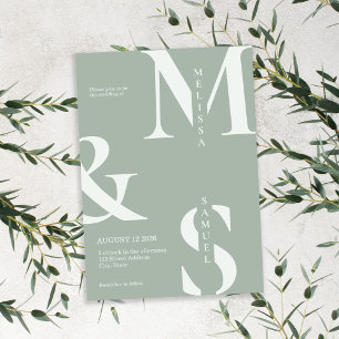 Modern Elegant Monogram Sage Green Wedding Invitation