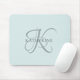 Modern Elegant Monogram Script Aqua Blue Mouse Pad
