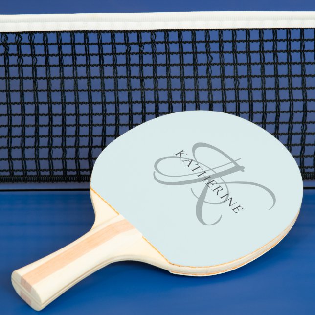 Modern Elegant Monogram Script Aqua Blue Ping Pong Paddle (Insitu)