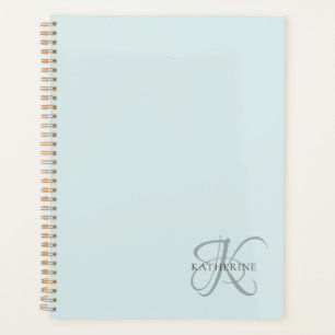 Modern Elegant Monogram Script Aqua Blue Planner