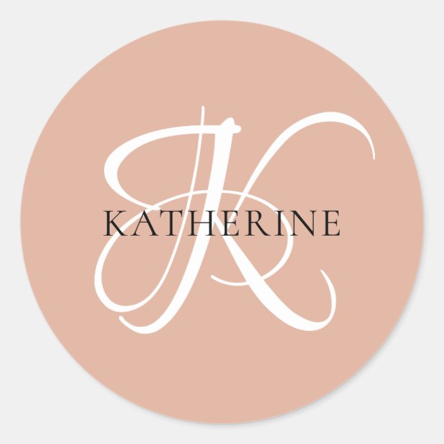 Modern Elegant Monogram Script Blush Pink Classic Round Sticker (Front)