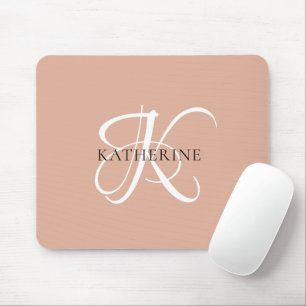Modern Elegant Monogram Script Blush Pink Mouse Pad