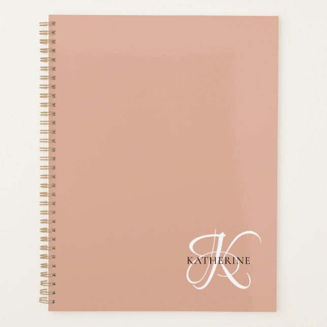 Modern Elegant Monogram Script Blush Pink Planner (Front)