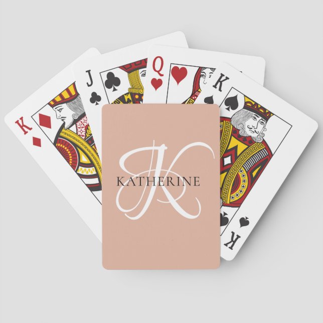 Modern Elegant Monogram Script Blush Pink Playing Cards (Back)