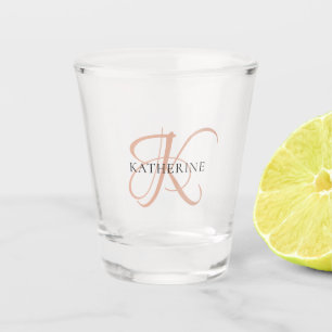 Modern Elegant Monogram Script Blush Pink Shot Glass