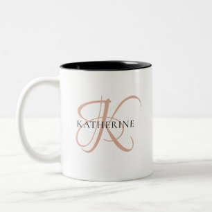 Modern Elegant Monogram Script Blush Pink Two-Tone Coffee Mug