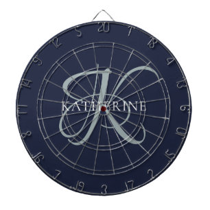 Modern Elegant Monogram Script Navy Blue Dartboard