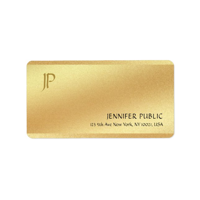 Modern Elegant Monogram Shiny Gold Template Label (Front)
