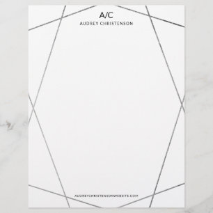 Modern elegant monogram silver geometric frame custom letterhead