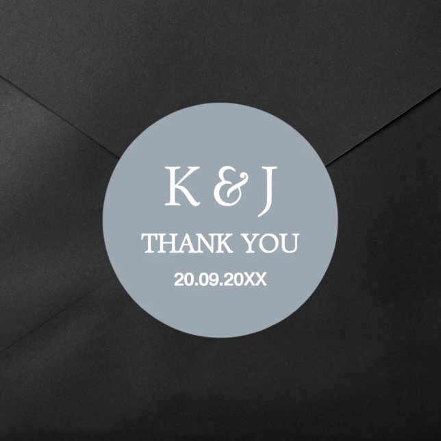 Modern Elegant Monogram Thank You Wedding Favour Classic Round Sticker (Creator Uploaded)