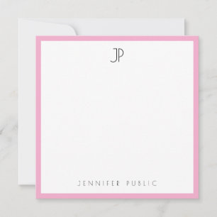 Modern Elegant Monogram Trendy Sleek Pink & White Card