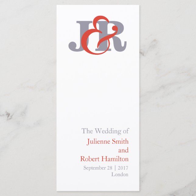Modern Elegant  Monogram Wedding Ceremony Program (Front)