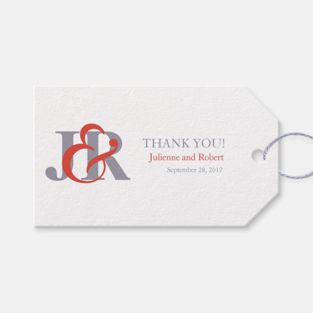 Modern Elegant Monogram Wedding Favour Tag (Front (Horizontal))