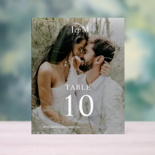 Modern Elegant Monogram Wedding Photo Table Number Acrylic Sign