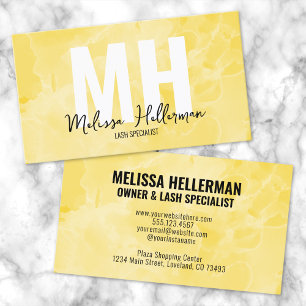 Modern Elegant Monogram Yellow Business Card