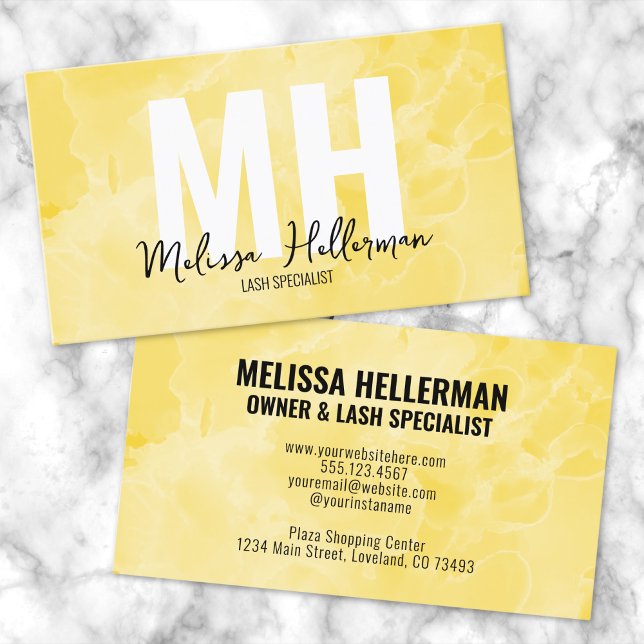 Modern Elegant Monogram Yellow Business Card (Modern Elegant Monogram Yellow Business Card)
