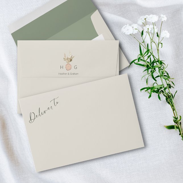 Modern Elegant Monogrammed Beige Wedding Envelope (Creator Uploaded)