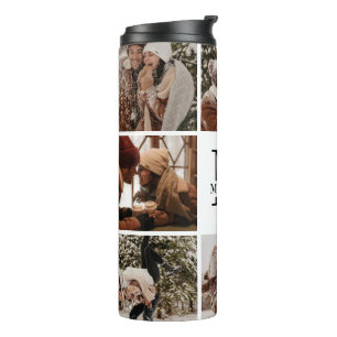 Modern Elegant Monogrammed & Family Photo Collage Thermal Tumbler